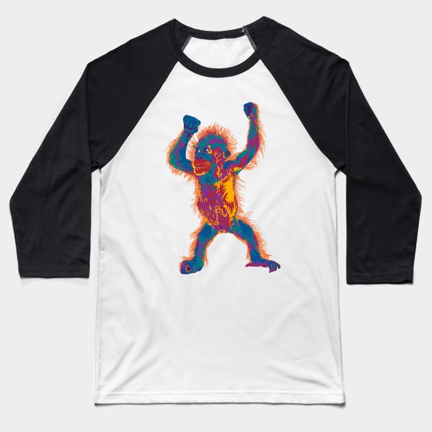 Pop Art Baby Orangutan Baseball T-Shirt by Slightly Unhinged